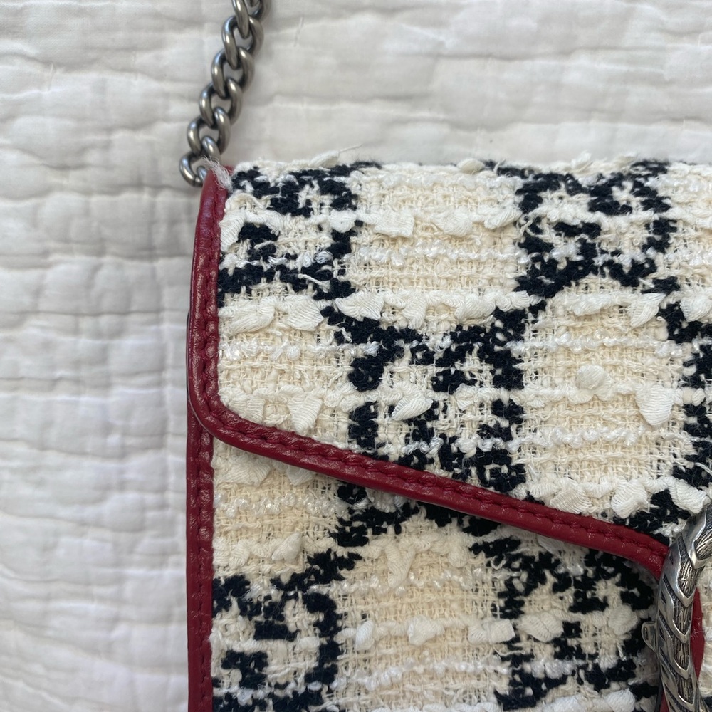 GUCCI Tweed GG Monogram Dionysus Shoulder Bag White Black Romantic Cherry - Picture 2 of 8
